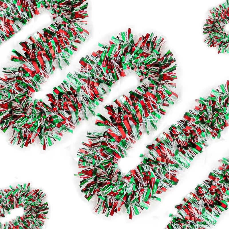 Qudoustar 50Ft Christmas Tinsel Garland - Shiny Metallic Tinsel Twist Hanging Garland for Christmas Tree Home Stairs Railing Front Door Mantle Fireplace Indoor Outdoor Holiday Party Decor (Red Green White) - Image 1